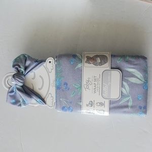 Toby Baby Wrap Set Cloud Floral Bow Soft Headband & Swaddle Blanket Wrap